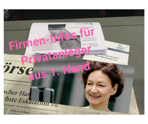 Ausschnitt der Börsenzeitung mit Bild-Text: Firmen-Infos für Privatanleger aus 1. Hand