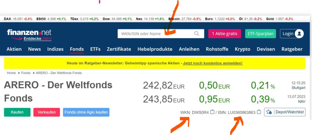 Beispielbild für Fondssuche auf finanzen.net